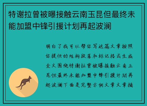 特谢拉曾被曝接触云南玉昆但最终未能加盟中锋引援计划再起波澜